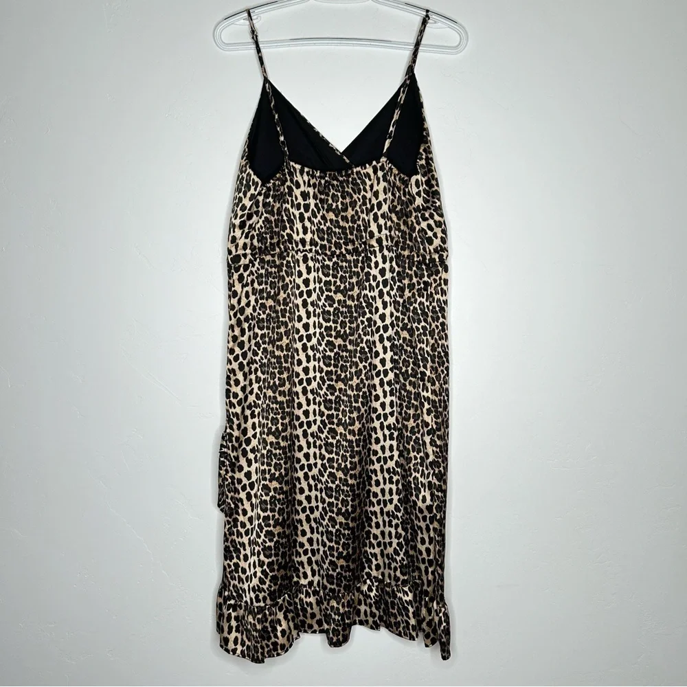 NWT L&B Leopard Satin Mini Dress Size Large Ruffles Festival Cocktail Party Boho - Picture 2 of 10